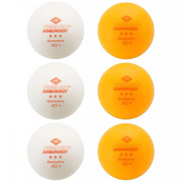 Мячики для н/тенниса Donic Exclusive 3* 40+, 6 штук, белый + оранжевый от магазина Perfect Trainers