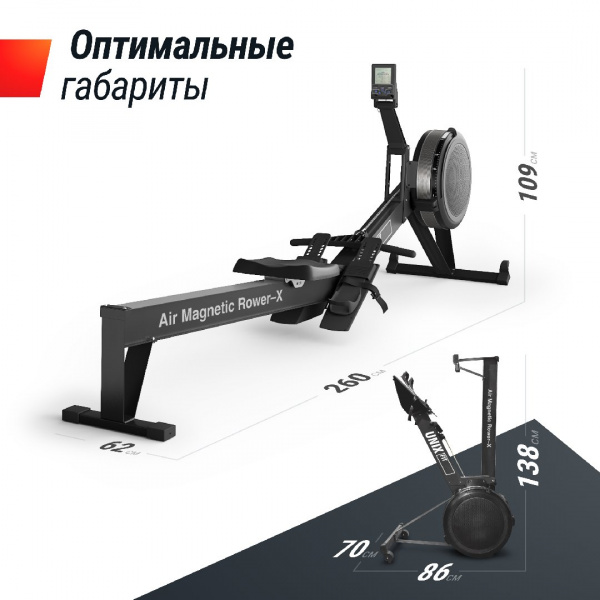 Гребной тренажер Unix Fit Air водушно-магнитный / Magnetic Rower-X черный от магазина Perfect Trainers
