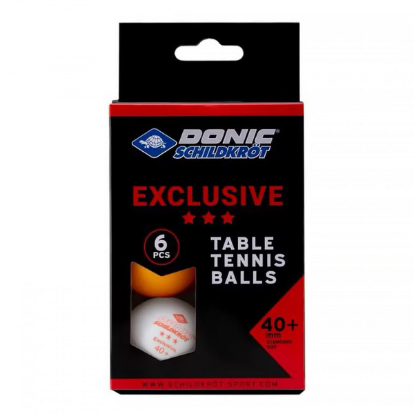 Мячики для н/тенниса Donic Exclusive 3* 40+, 6 штук, белый + оранжевый от магазина Perfect Trainers