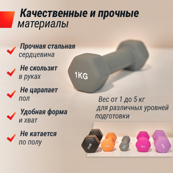 Гантель Unix Fit неопреновая 1 кг / шт. Grey от магазина Perfect Trainers